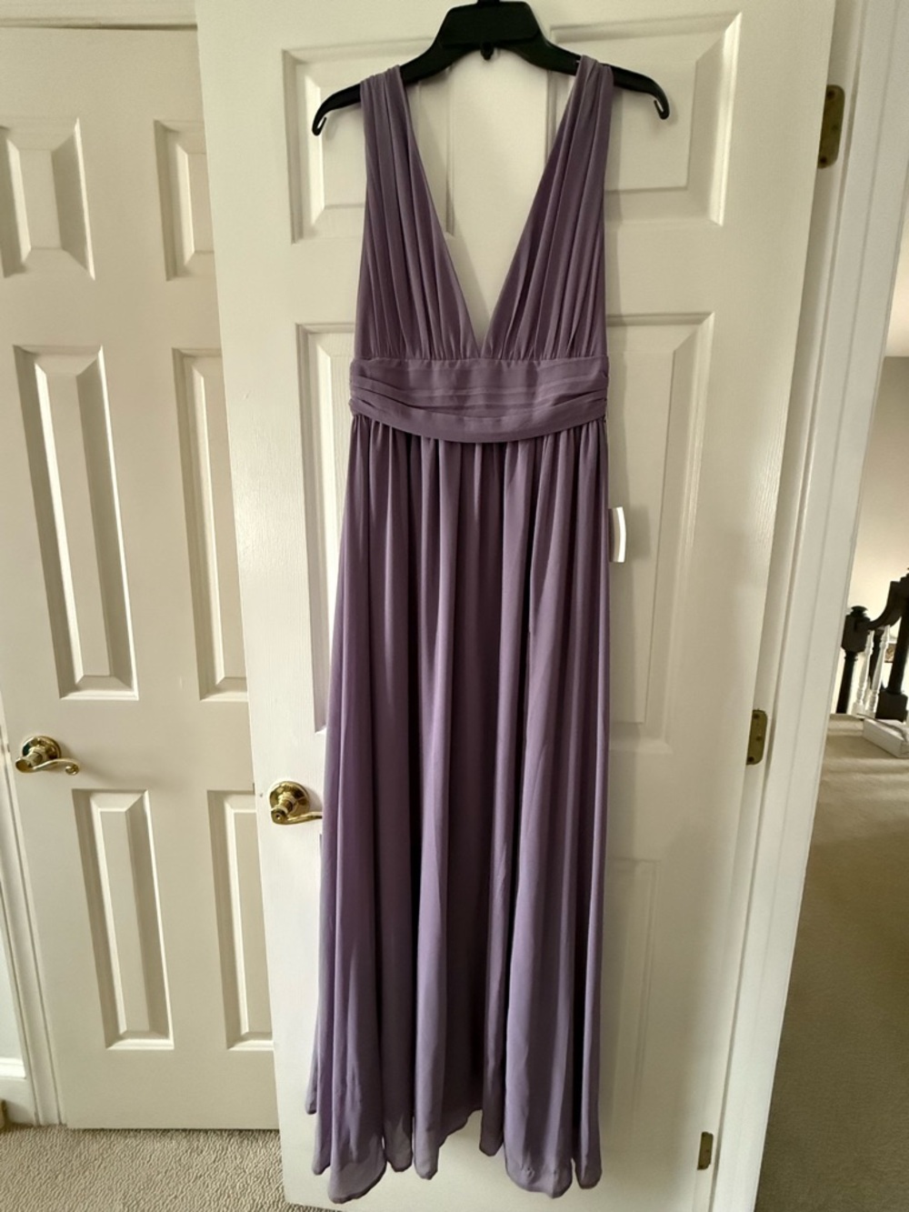 Lulu's Lavender V-Neck Chiffon Prom Dress